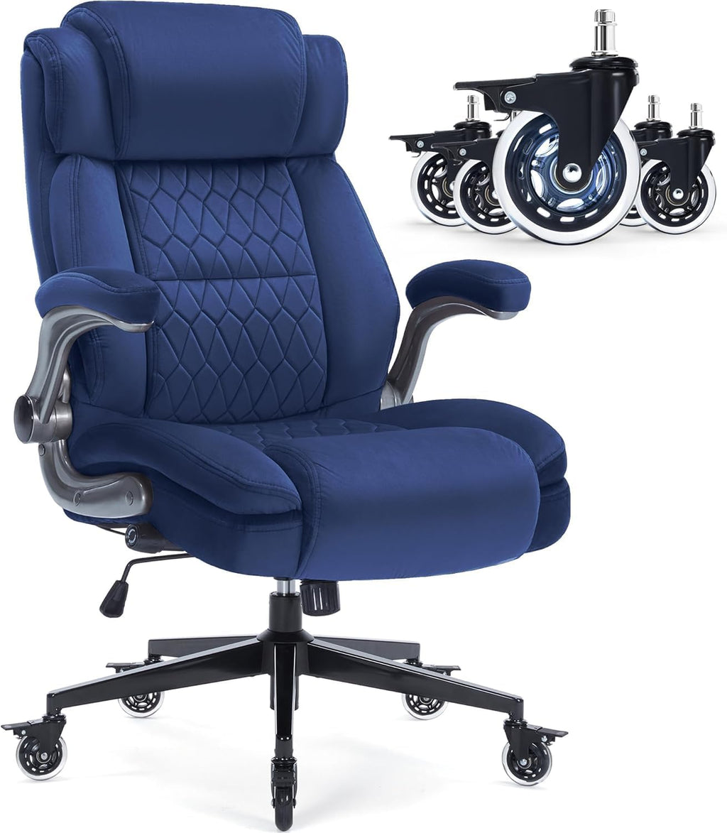 Office Chair with Locking Wheels, Ergonomic High Back Fabric Desk Chair with Adjustable Lumbar Support, Flip-Up Arms, Thick Padded Seat, 400lbs Heavy Duty for Home Office Adults