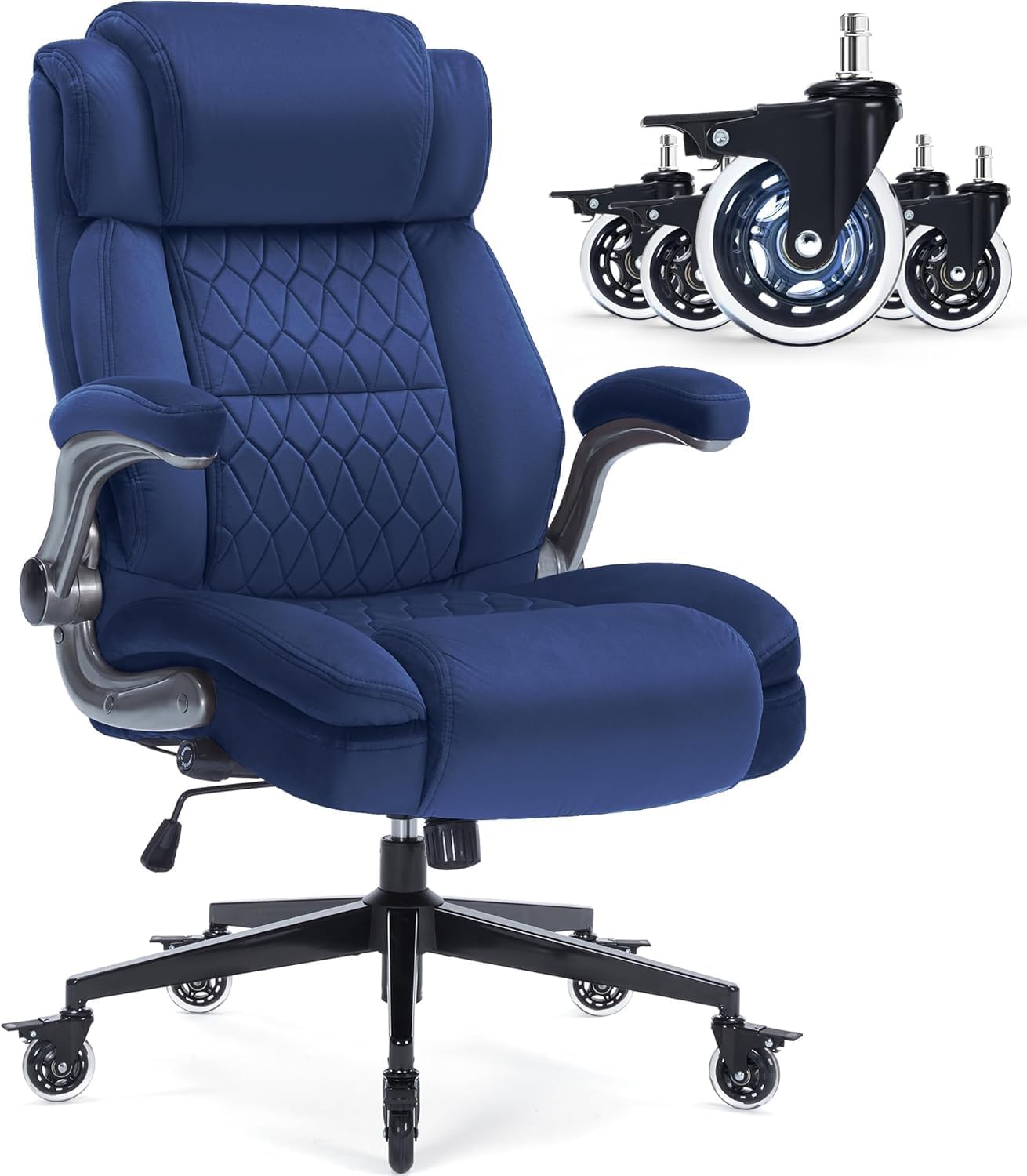 Office Chair with Locking Wheels, Ergonomic High Back Fabric Desk Chair with Adjustable Lumbar Support, Flip-Up Arms, Thick Padded Seat, 400lbs Heavy Duty for Home Office Adults