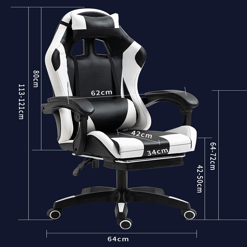 Gaming Chair Office Chair High-back Ergonomic Video Game Chairs with Footrest and Lumbar Support Height Adjustable Racing Style Computer Chair with Swivel Seat and Headrest,One Size,Black White
