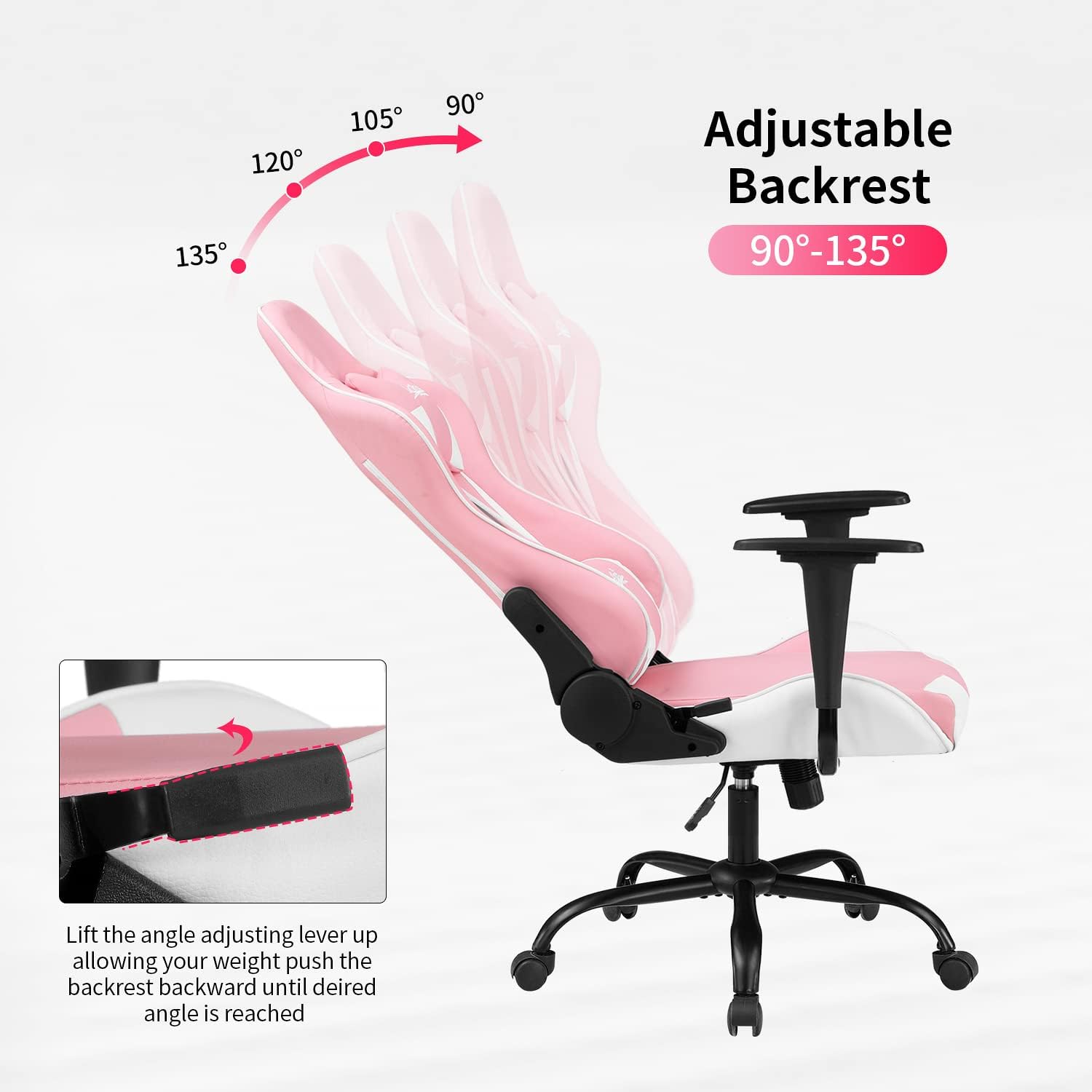 Ergonomic Gaming Chair for Adults with Lumbar Support, High Back Leather Desk Chair, Adjustable Swivel Computer Chair with Footrest and Headrest, Office Chair for Home and Gaming Setup (Pink)