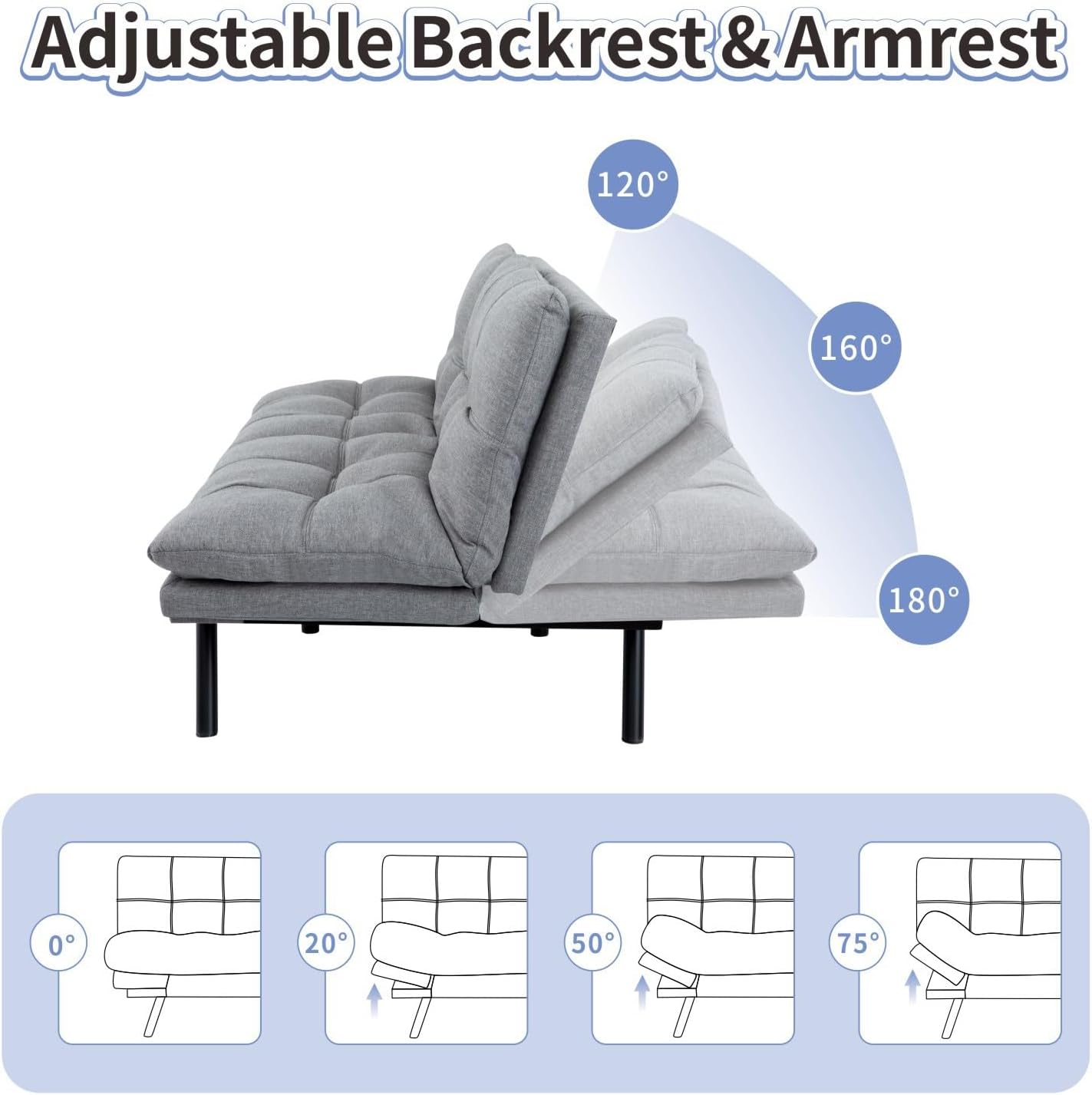 MUUEGM Futon Sofa Bed Memory Foam Futons Modern Office Couch Sleeper Bed Convertible Love seat Sofa for Small Spaces,Apartment,Office with Adjustable Armrest Backrest