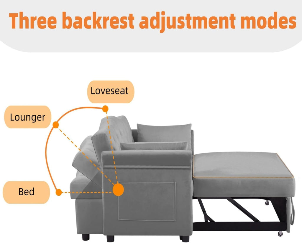 oaaktu 57-Inch Velvet Full Size Sleeper Sofa Couch with Pullout Bed,Convertible Pull Out with Golden Decorative Strip and Adjustable Backrest for Small Spaces,Apartment, Guest Room, RV (Grey)