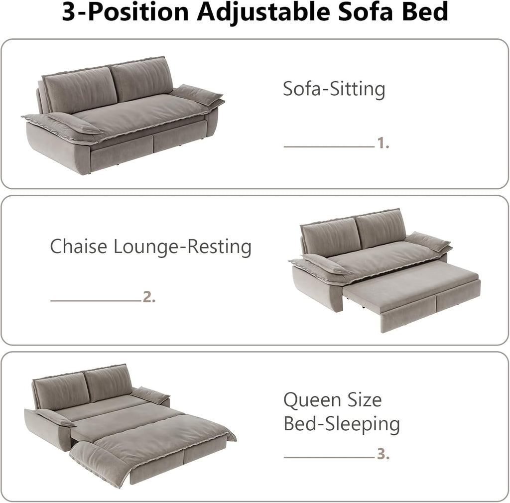 73.2-Inch Queen Size Convertible Sleeper Sofa Bed, 3-in-1 Pull-Out Futon Loveseat, Velvet Futon Couch with 2 Soft Pillows for Living Room, Office, Apartment, RV, Hide-A-Bed Fold Out Sofa&Couches