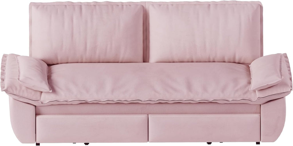 3-in-1 Convertible Sofa Bed Queen Size Pull Out Sleeper Sofa with Heavy Duty Metal Frame, Luxurious Velvet Upholstered Loveseat with 2 Pillows, Modern Folding Guest Bed for Living Room, Apartment | Removable Cushions