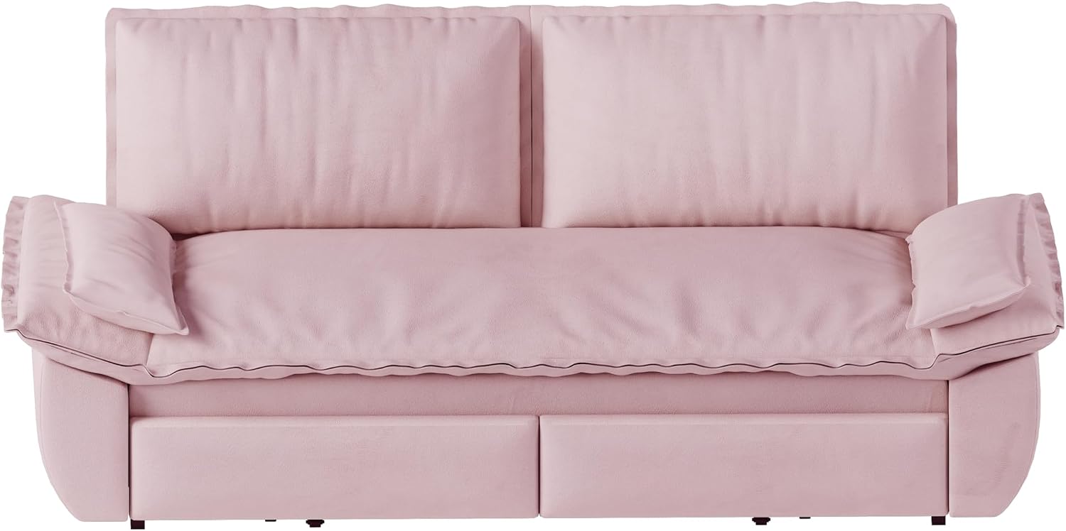 3-in-1 Convertible Sofa Bed Queen Size Pull Out Sleeper Sofa with Heavy Duty Metal Frame, Luxurious Velvet Upholstered Loveseat with 2 Pillows, Modern Folding Guest Bed for Living Room, Apartment | Removable Cushions