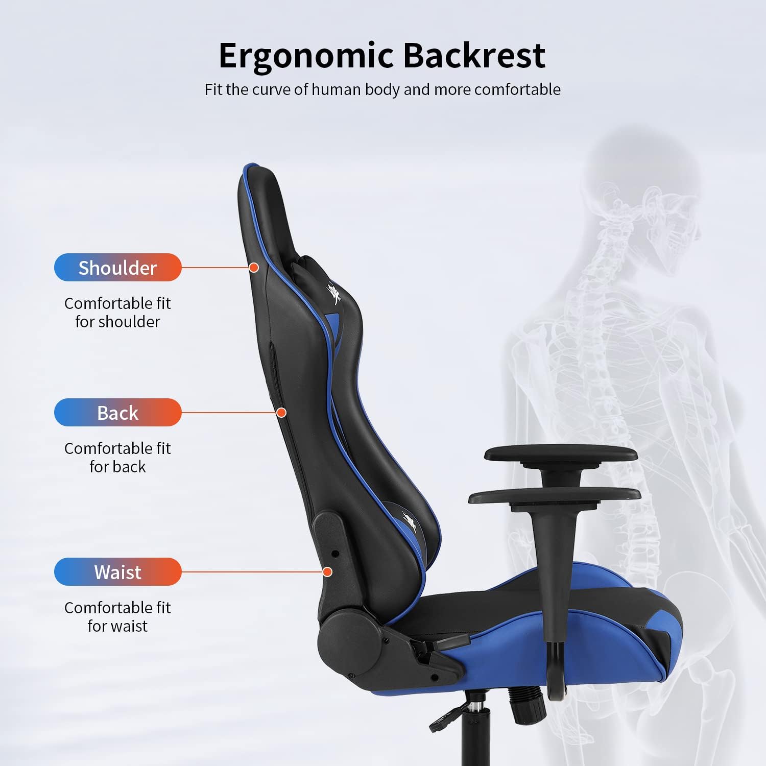 Ergonomic Gaming Chair for Adults with Lumbar Support, High Back Leather Desk Chair, Adjustable Swivel Computer Chair with Footrest and Headrest, Office Chair for Home and Gaming Setup (Blue)