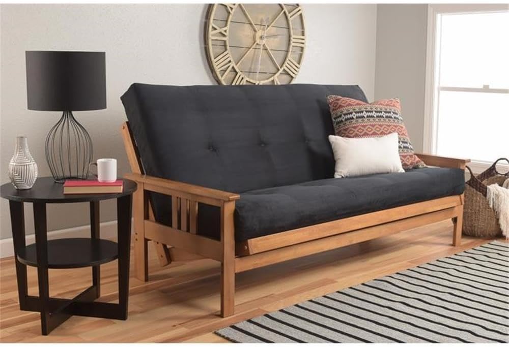 Pemberly Row 7' Full Size Futon Mattress Replacement, Suede Fabric Sleeper Sofa Bed Mattress, Cotton and Foam Construction, Black-Frame Not Included