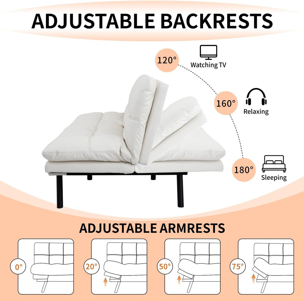 MUUEGM Futon Sofa Bed 71' Ivory Convertible Memory Foam Futon Couch Bed Modern Loveseat Sleeper with Adjustable Backrests Armrests for Living Room,Small Space,Office