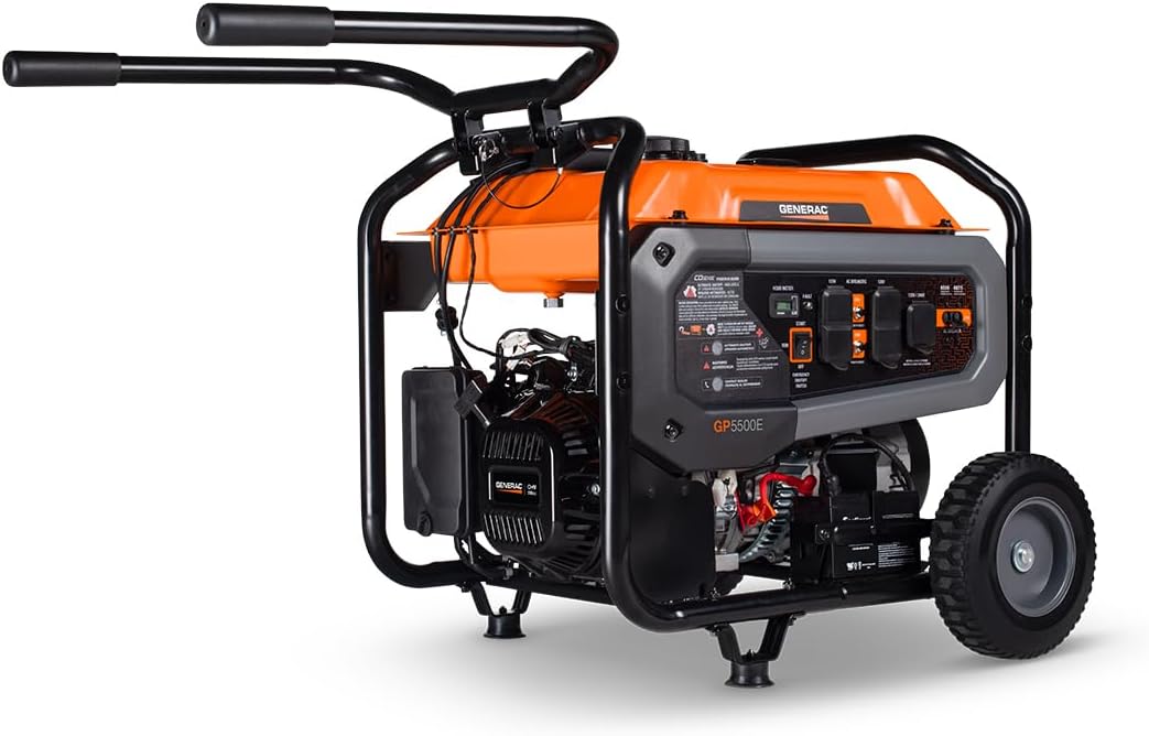 Generac 6,875 Starting Watt Portable Gas Generator - Electric Start - Home Backup or RV Ready - Heavy Duty Frame - Quiet, Long Runtime, Emergency Power - 50-State Compliant