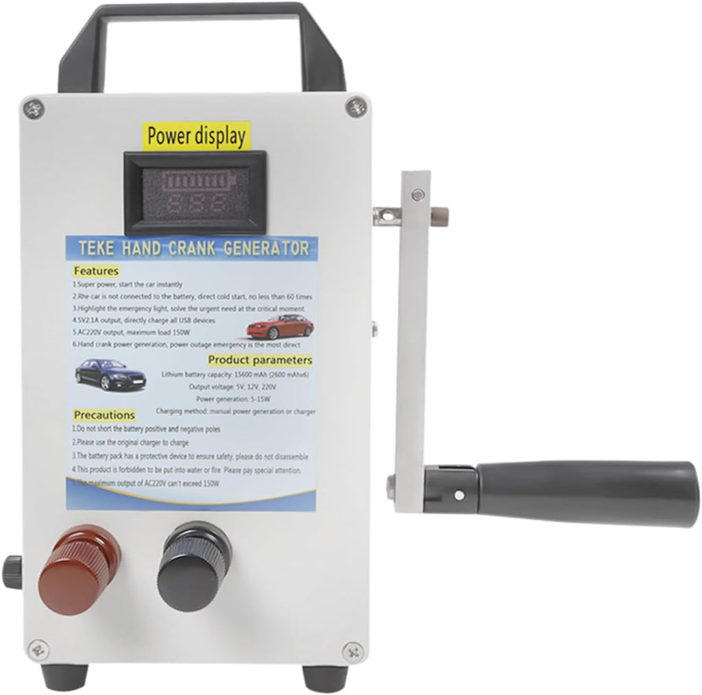 150W Hand Crank Manual Generator, Portable Power Station with USB/Vehicle Charging, Small Inverter Generator Emergency Power Supply for Home, Camping, Outdoor Survival, Mobile Devices
