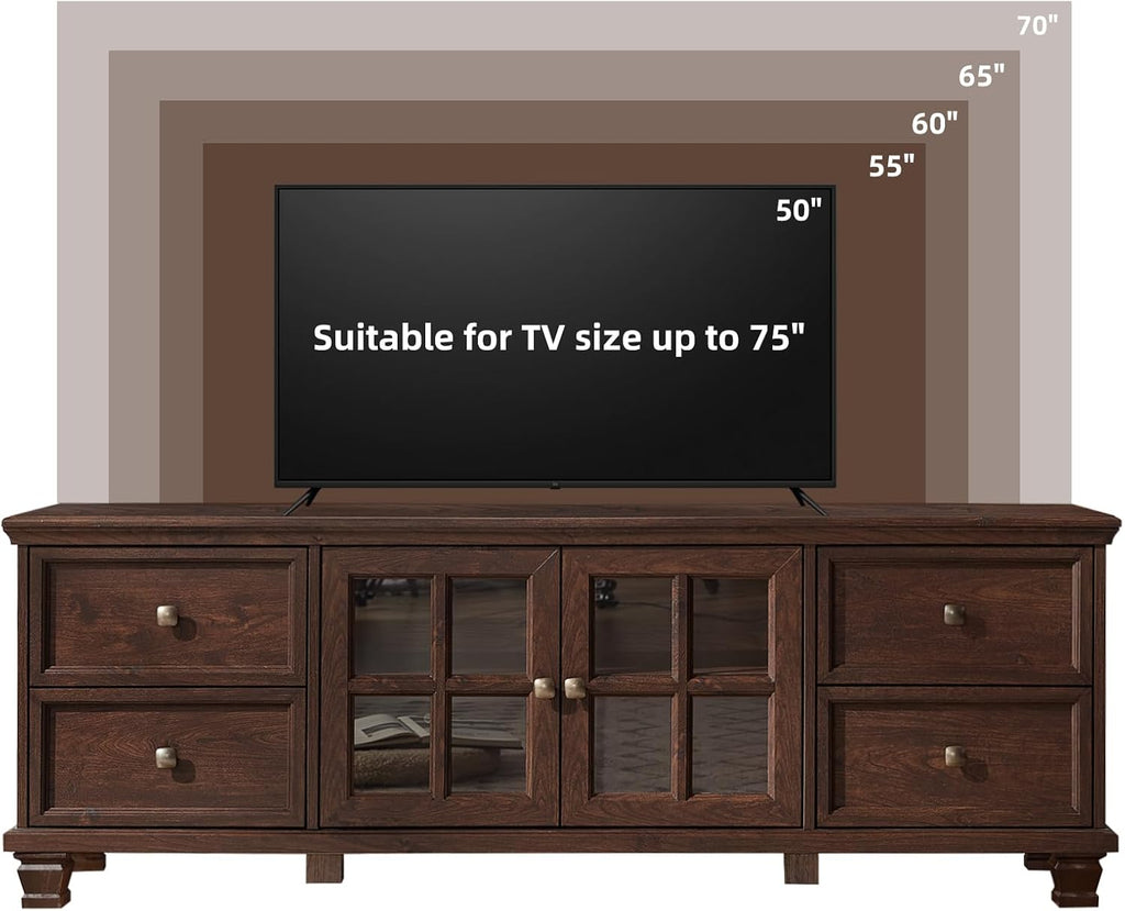 SAVOR LIFE Farmhouse TV Stands for Living Room, Brown Entertainment Center with Storage, Wood TV Console with 4 Drawers, Rustic TV Cabinet for 65 inch TV, Walnut
