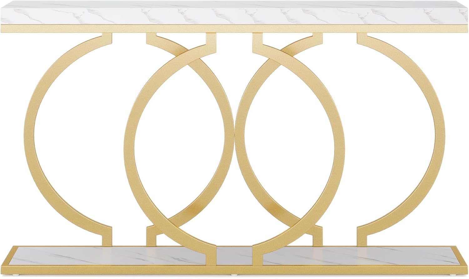 Tribesigns Gold Console Table, 55 inch Modern Entryway Table with Geometric Metal Frame, Faux Marble Narrow Long Sofa Table for Living Room, Entrance, Hallway, White and Gold