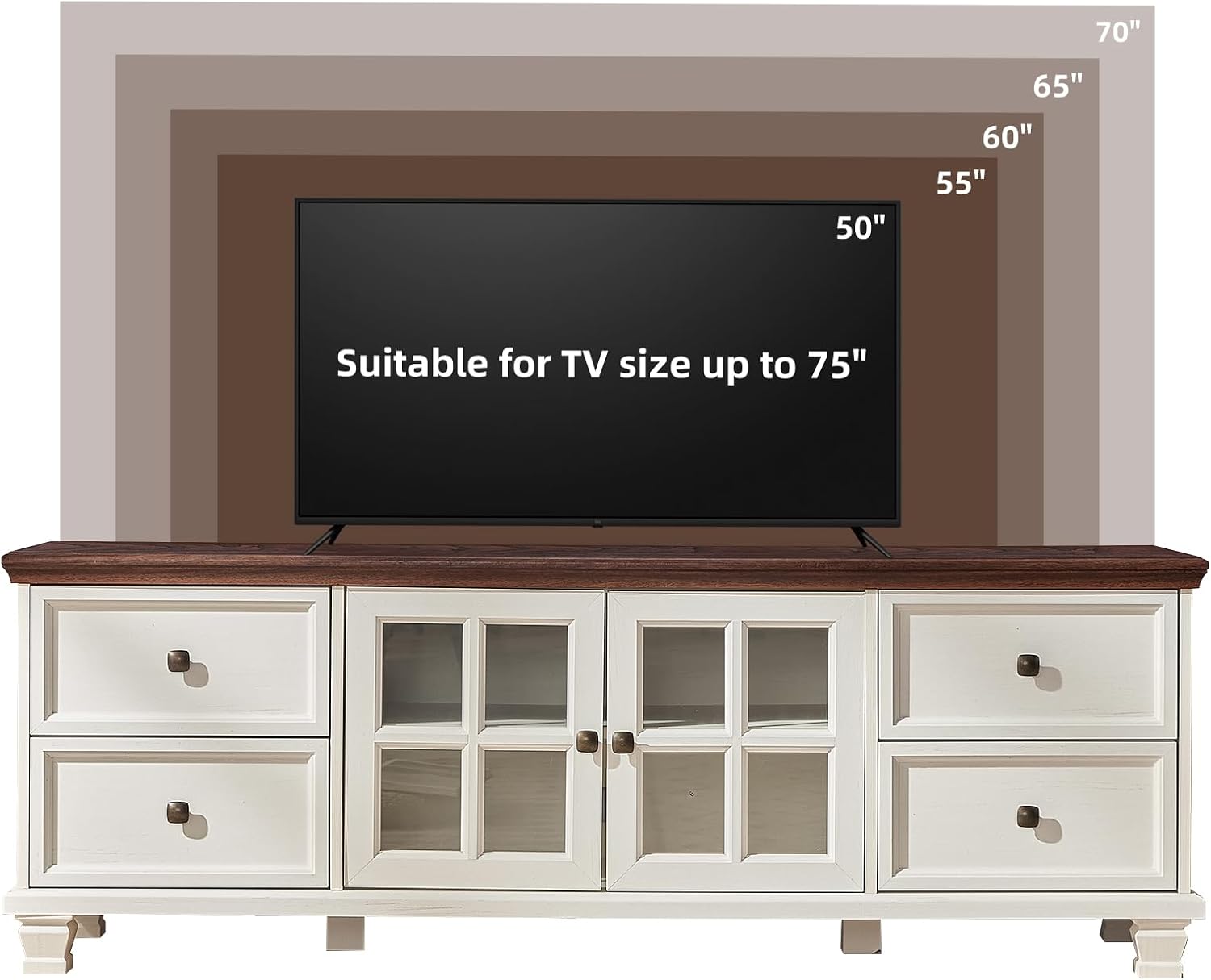 SAVOR LIFE TV Stands for Living Room, Farmhouse Entertainment Center, Rustic Wood TV Stand with Drawers for 75 Inch TV, White