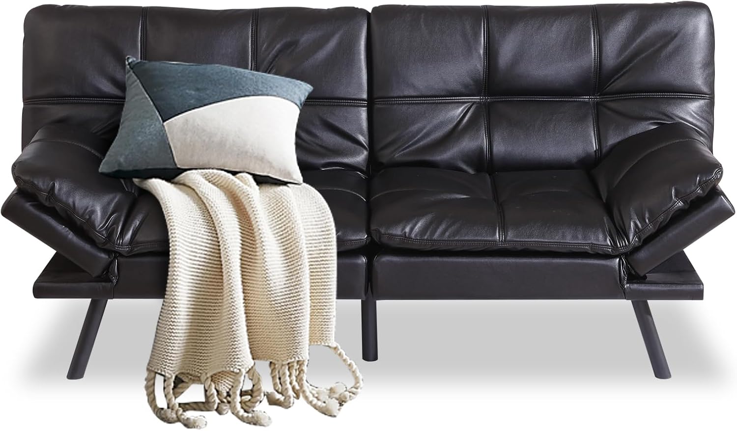 MUUEGM Futon Sofa Bed Couch Sofa, Memory Foam Futon Sleeper Sofa Loveseat Convertible Couch Bed for Small Compact Spaces, Apartment, Black