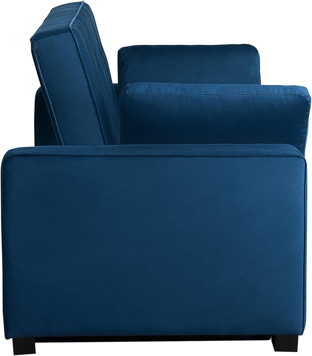 Serta Ainsley 66.5' Convertible Sleeper Loveseat, Full Size, Dreamcoil Comfort, Soft Velvet Fabric, Navy