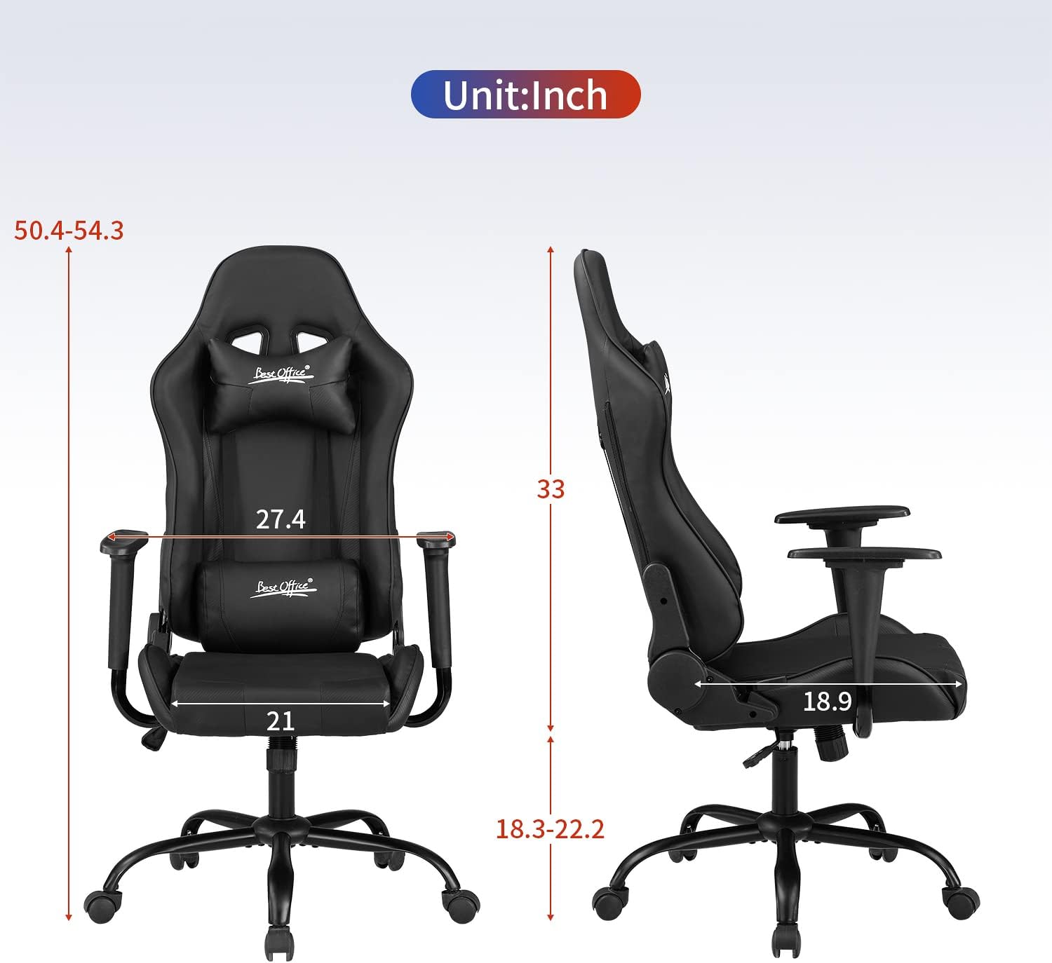 Ergonomic Gaming Chair for Adults with Lumbar Support, High Back Leather Desk Chair, Adjustable Swivel Computer Chair with Footrest and Headrest, Office Chair for Home and Gaming Setup (Black)