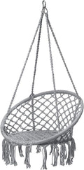 Swings Seats Handwoven Cotton Macrame Hammock Hanging Chair Swing for Indoor & Outdoor Use with Backrest, Children's Tassel Swing Hanging Basket Swing Set(Gris)