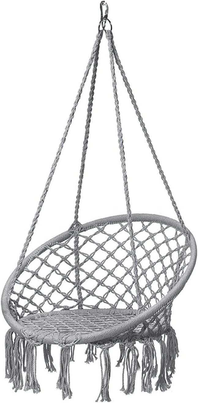 Swings Seats Handwoven Cotton Macrame Hammock Hanging Chair Swing for Indoor & Outdoor Use with Backrest, Children's Tassel Swing Hanging Basket Swing Set(Gris)