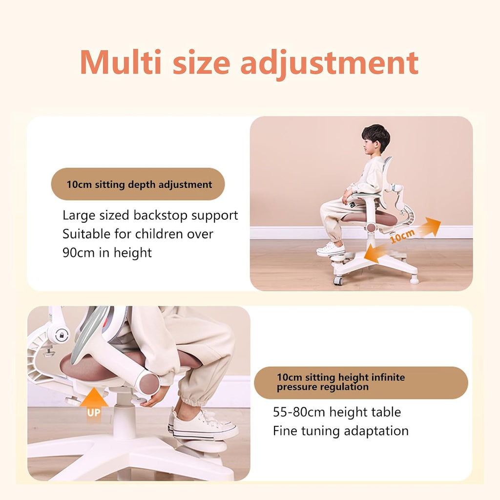 FCD Desk and Chair for Kids, Height Adjustable Wood Children Study Computer Desk with Large Shelf, Tiltable Desktop and Pull-Out Drawer