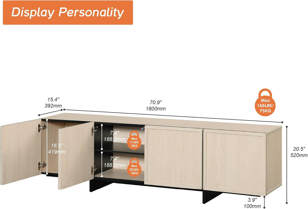 WAMPAT Modern TV Stand for 32-75 inch TVs, Wood Entertainment Center with Storage Cabinets, Media TV Console Table for Living Room, Oak Light Oak