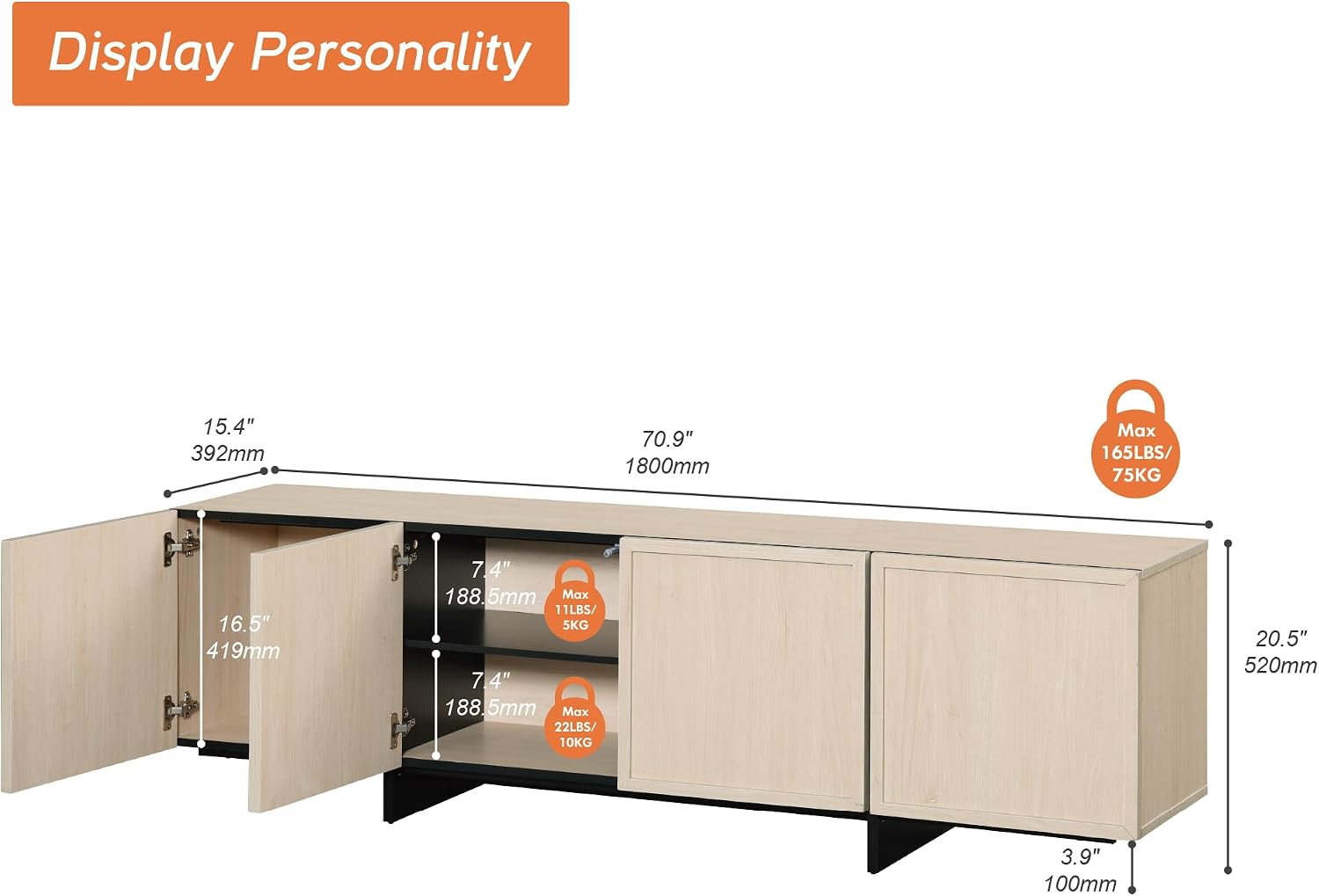 WAMPAT Modern TV Stand for 32-75 inch TVs, Wood Entertainment Center with Storage Cabinets, Media TV Console Table for Living Room, Oak Light Oak