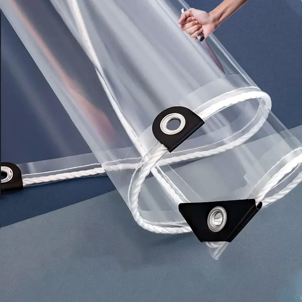 Clear Vinyl Tarp 420g/m² Waterproof UV Resistant Transparent Tarpaulin 15.4 Mil Protective Curtain Cover with Grommets and Reinforced Edges for Outdoor Patio Fencing(10x15.7ft(3.0x4.8m))