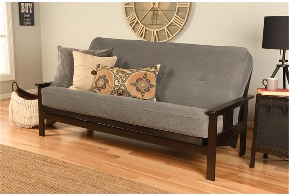 Pemberly Row 7' Full Size Futon Mattress Replacement, Linen Sleeper Sofa Bed Mattress, Cotton and Foam Construction, Dark Grey-Frame Not Included
