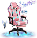 Gaming Chair with Bluetooth Speakers and RGB LED Lights, Video Game Chair, PU Leather High Back Computer Chair, Adjustable Reclining Racing Office Swivel Chair for Adult Teens,Pink