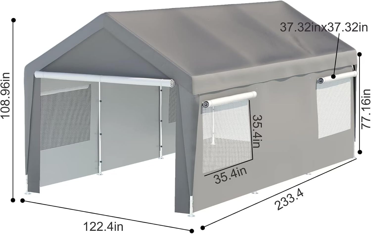 Thanaddo 10'x20' Heavy Duty Carport, Garage Car Canopy, with Roll-up Ventilated Windows, Car Shelter w/Side Tarps for Car, Truck, Boat,Gray