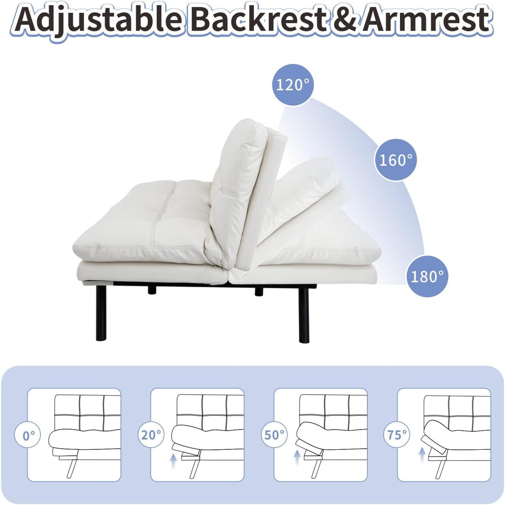 MUUEGM Futon Sofa Bed Memory Foam White Futons Modern Office Couch Sleeper Bed Convertible Love seat Sofa for Small Spaces,Apartment,Office with Adjustable Armrest Backrest