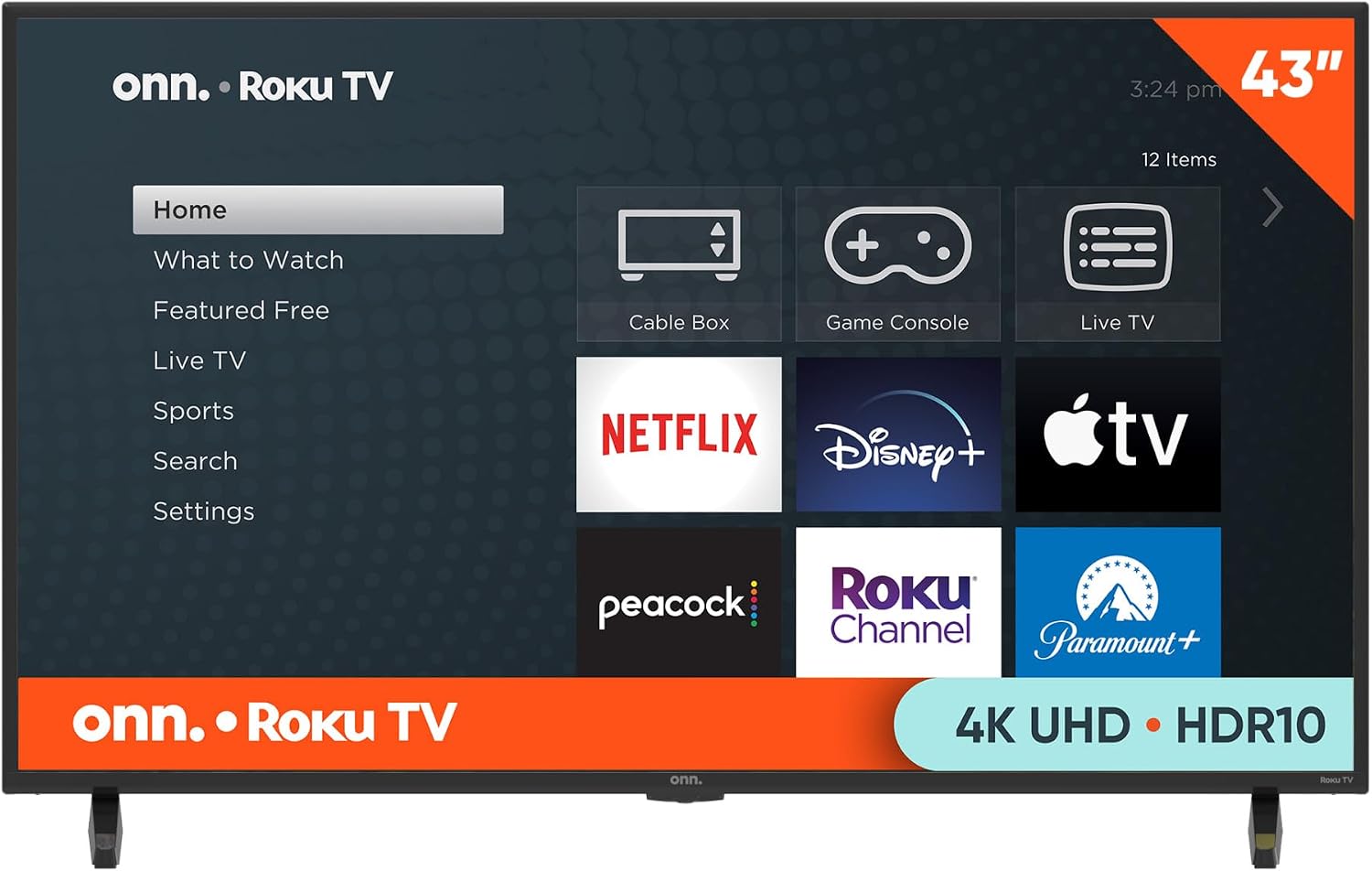 ONN 43-Inch Class 4K Ultra HD LED Smart TV HDR (2160p) Resolution, 60 Hz Refresh Rate, DLED Display, Wireless Streaming - 100012584 (Renewed)