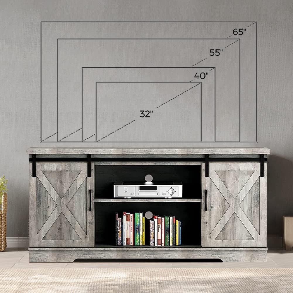 IDEALHOUSE TV Stand Farmhouse Entertainment Center for 65 Inch TV Media Console Cabinet, Gray Barn Doors TV Stand with Storage and Shelves, Modern TV Console Table Furniture (Gray)