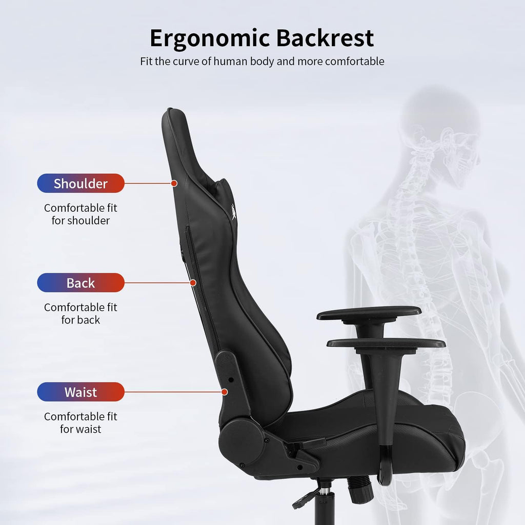 Ergonomic Gaming Chair for Adults with Lumbar Support, High Back Leather Desk Chair, Adjustable Swivel Computer Chair with Footrest and Headrest, Office Chair for Home and Gaming Setup (Black)