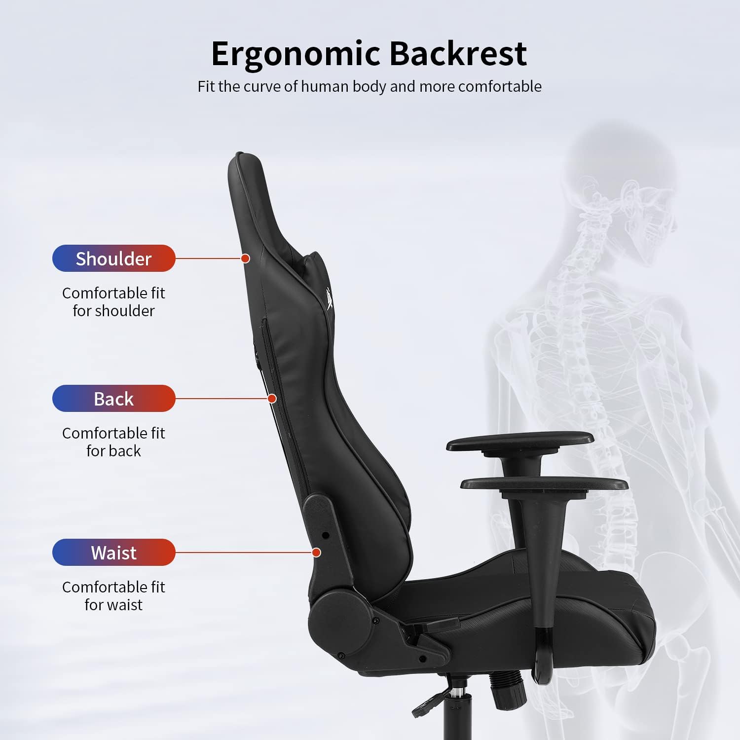Ergonomic Gaming Chair for Adults with Lumbar Support, High Back Leather Desk Chair, Adjustable Swivel Computer Chair with Footrest and Headrest, Office Chair for Home and Gaming Setup (Black)