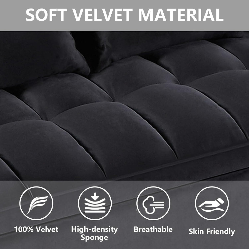 54' Sleeper Sofa Bed, Velvet Pull Out Couch with Adjustable Backrest, 3-in-1 Convertible Futon Loveseat Sleeper Sofa Couch for Small Spaces, Living Room (Black)