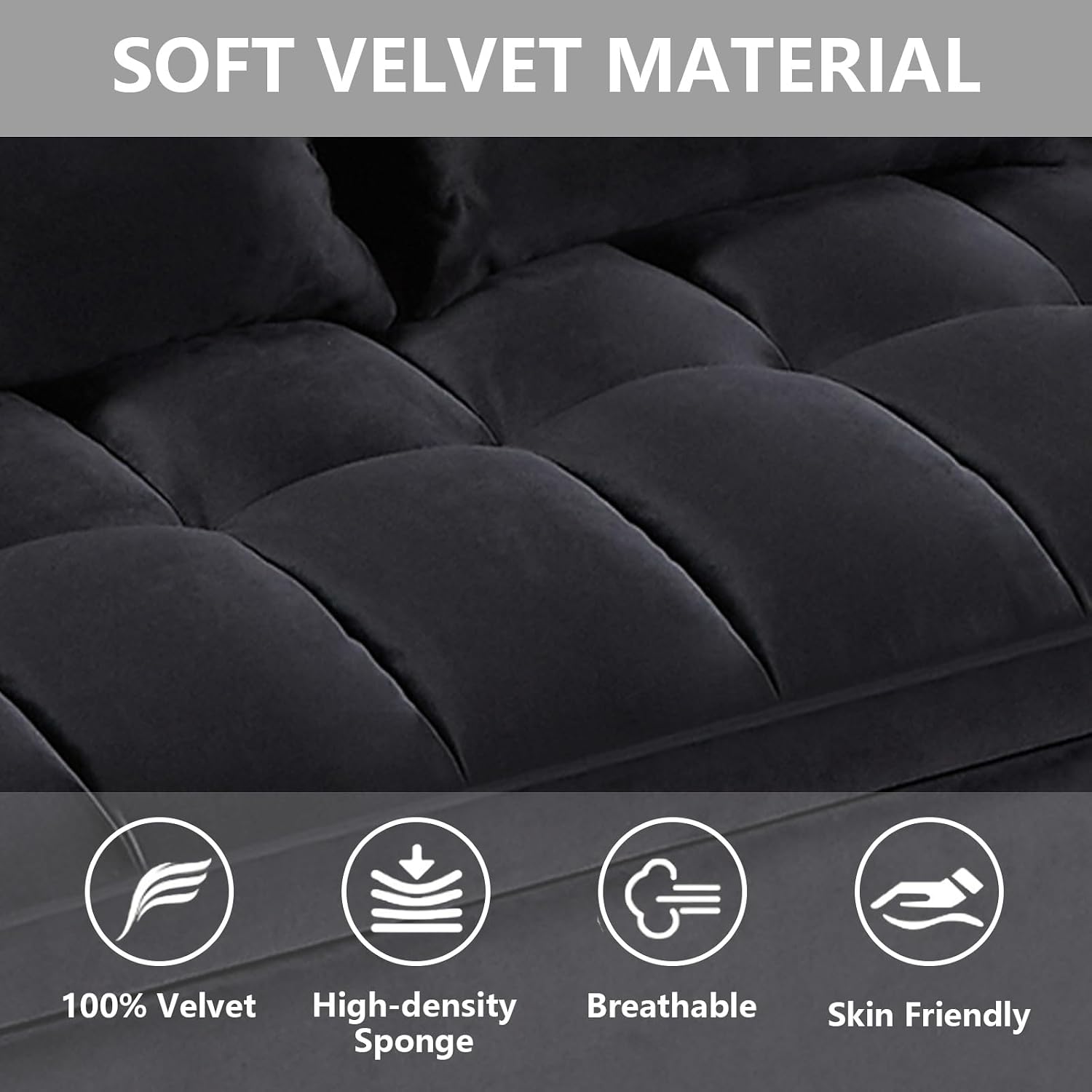 54' Sleeper Sofa Bed, Velvet Pull Out Couch with Adjustable Backrest, 3-in-1 Convertible Futon Loveseat Sleeper Sofa Couch for Small Spaces, Living Room (Black)