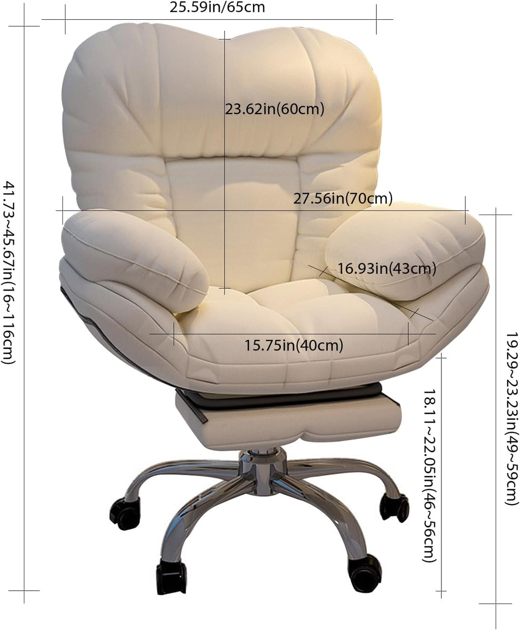 Comfortable Office Chair with Adjusted 90° and 160° Backrest and Armrests, Gaming Computer Chair with Lumbar Support, Foot Rest for Bedroom, 27.56 * 23.23 * 45.67 in