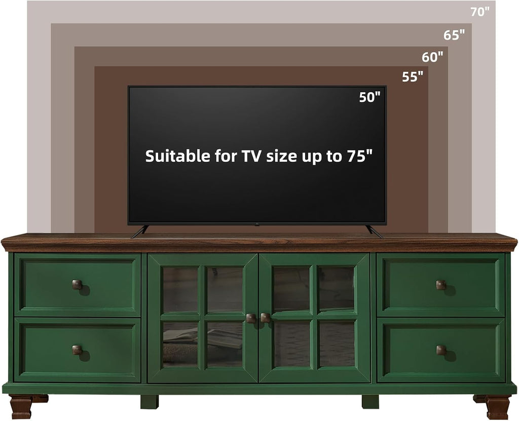 SAVOR LIFE Farmhouse TV Stand for Living Room, Rustic Green Entertainment Center with Storage Cabinet,Wood TV Console with 4 Drawers,Modern TV Stands for Bedroom,Green