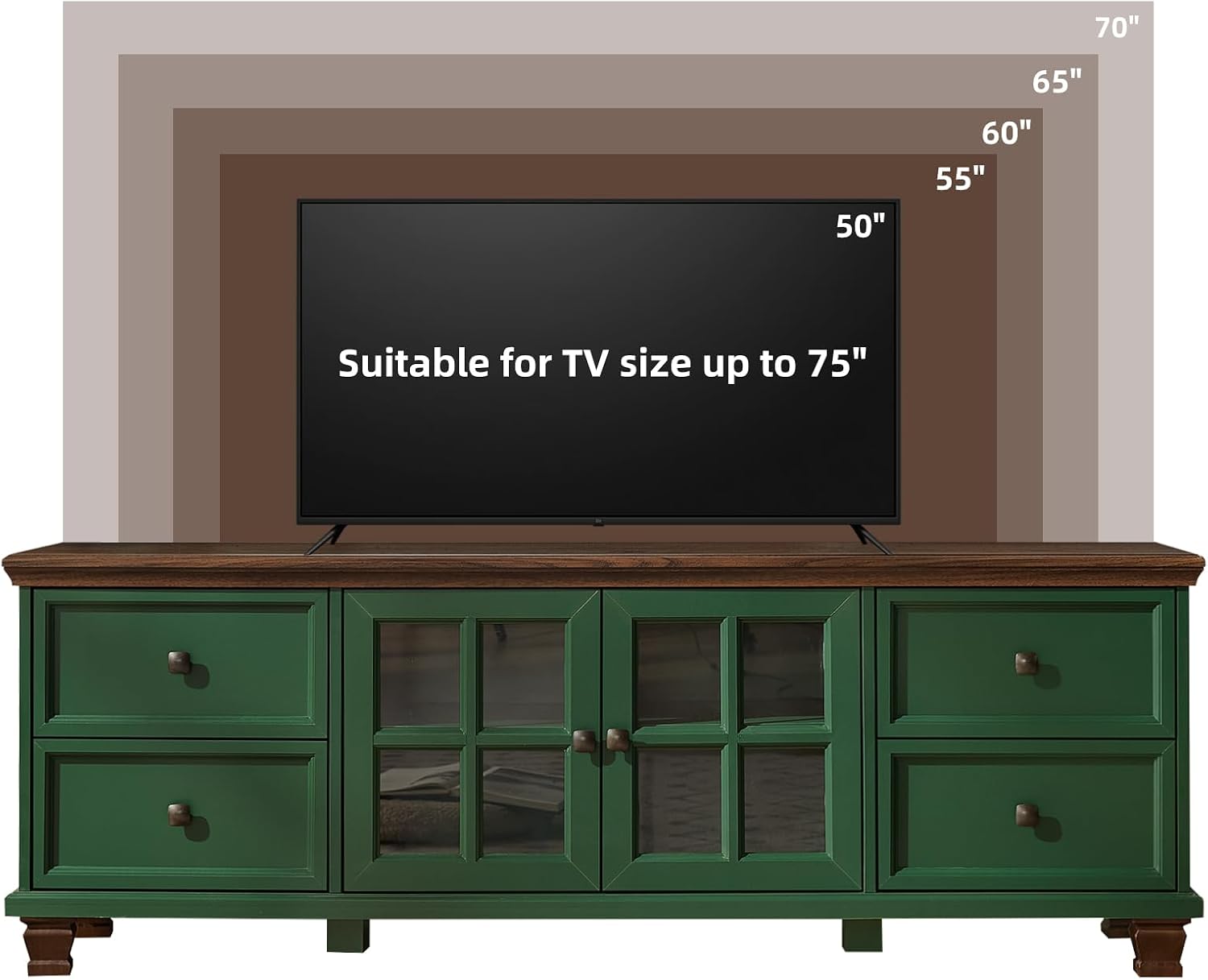 SAVOR LIFE Farmhouse TV Stand for Living Room, Rustic Green Entertainment Center with Storage Cabinet,Wood TV Console with 4 Drawers,Modern TV Stands for Bedroom,Green