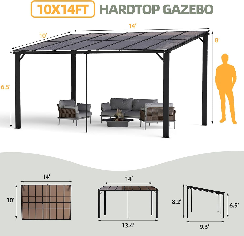 10'×14' Patio Gazebo with Waterproof Fuzzy Strip, Outdoor Gazebo with Innovative Base Support, Wall Mounted Gazebos Pergola with Roof for Backyard, Decks, Garden