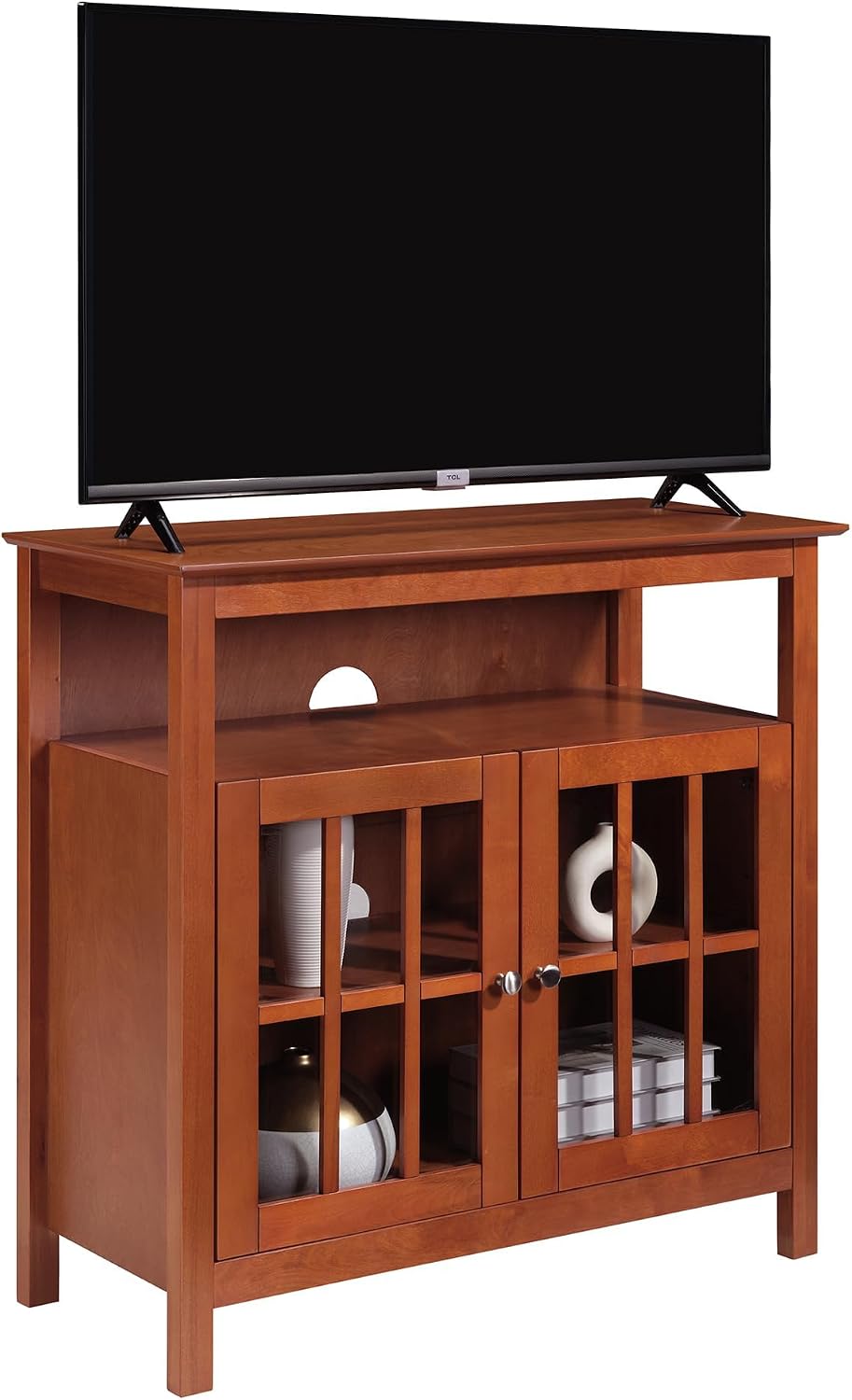 Convenience Concepts Big Sur Highboy TV Stand 36' - Modern Entertainment Center For TVs up to 40', Storage Cabinet for Dining, Living Room, & Entryway, Console Hall Table with Shelves, Cherry
