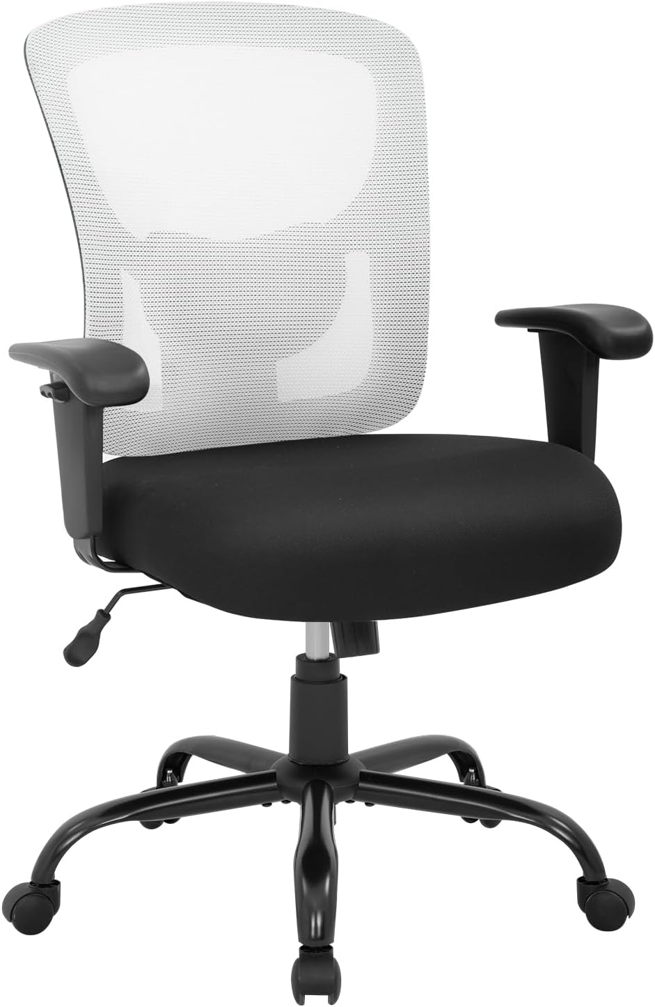 BestOffice Big and Tall Office Chair 400lbs Desk Chair Mesh Computer Chair with Lumbar Support Wide Seat Adjust Arms Rolling Swivel High Back Task Executive Ergonomic Chair for Home Office, White