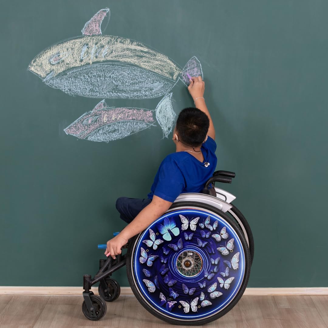 Wheelchair Memorial Day Accessories, Spring Collection, Wheelchair Wheel Covers, Designer Wheels, Waterproof, Easy Install/Remove, Lightweight, (Blue Butterfly)