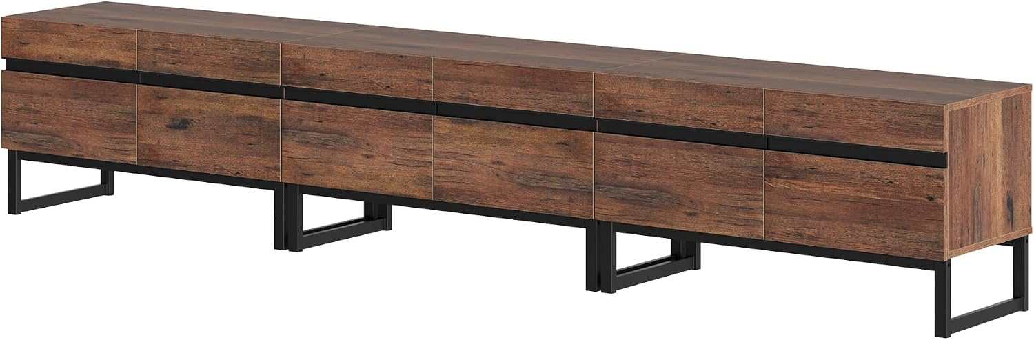 WAMPAT Modern TV Stand for 32-110 Inch TVs, Wood Entertainment Center with Metal Base Storage Cabinets, Media TV Console for Living Room, Brown, 3Pcs
