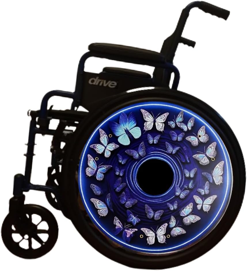 Wheelchair Memorial Day Accessories, Spring Collection, Wheelchair Wheel Covers, Designer Wheels, Waterproof, Easy Install/Remove, Lightweight, (Blue Butterfly)