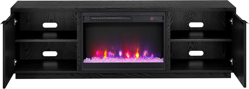 Henn&Hart Rectangular TV Stand with 26' Crystal Fireplace for TV's up to 78' in Black Grain, for Home, Living Room, Bedroom, Entertainment Room, Office