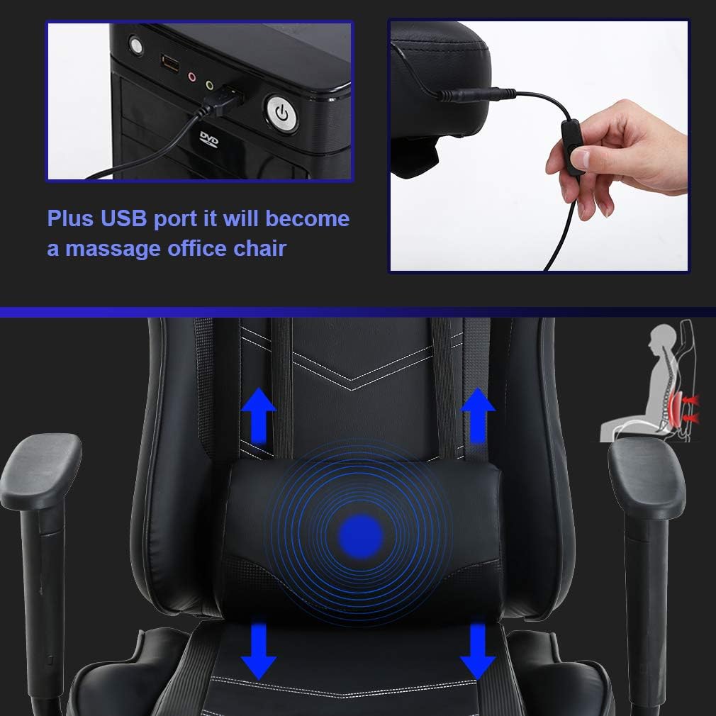 Ergonomic Gaming Chair for Adults, Adjustable High-Back Computer Desk Chair with Lumbar Support and Footrest, Leather Office Chair for Gaming, Big and Tall Comfy Gamer Chair (Black)