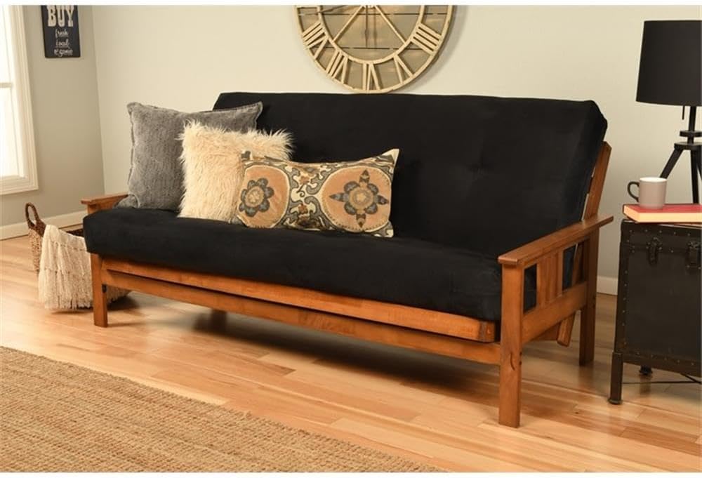 Pemberly Row 7' Full Size Futon Mattress Replacement, Suede Fabric Sleeper Sofa Bed Mattress, Cotton and Foam Construction, Black-Frame Not Included