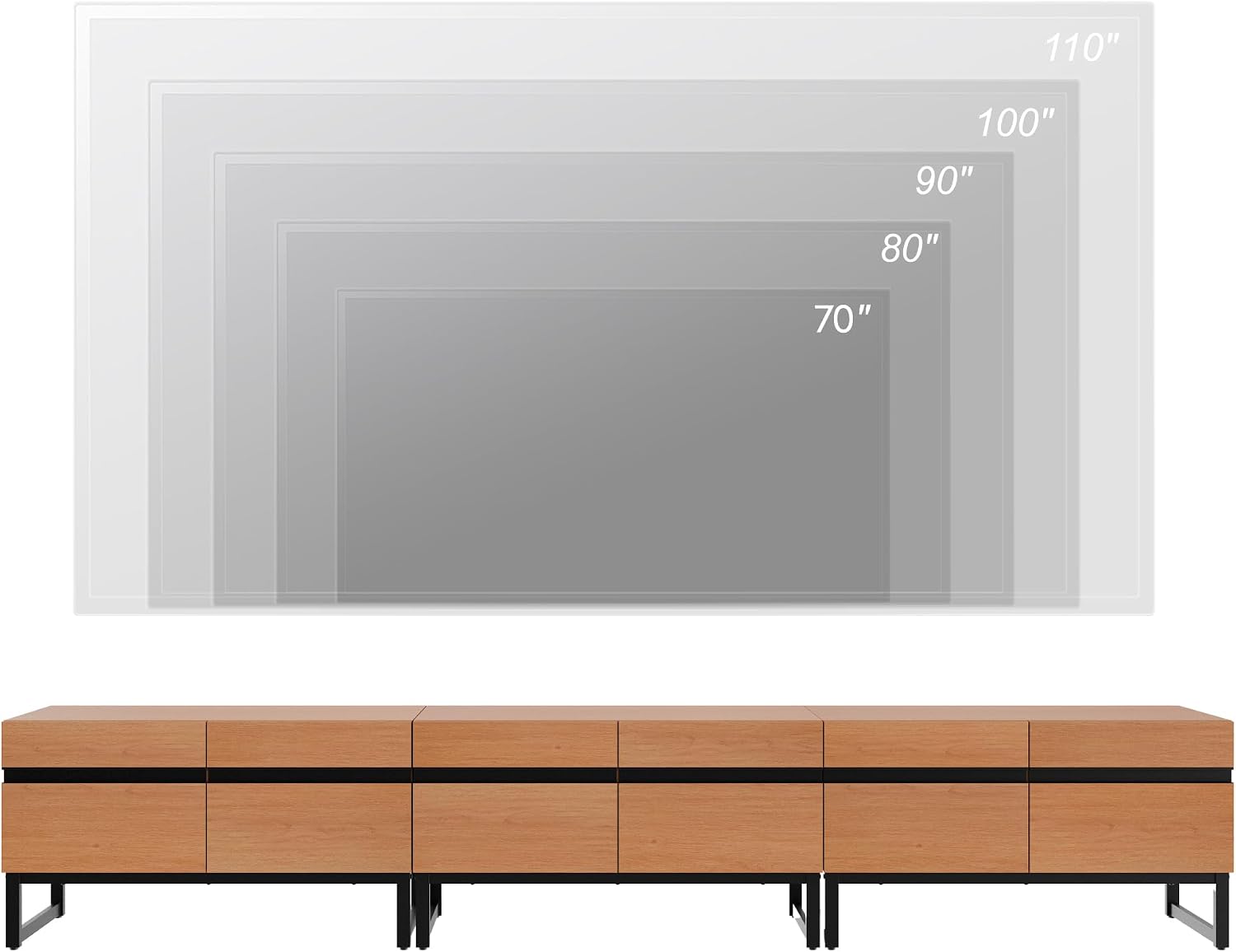 WAMPAT Modern TV Stand for 32-110 Inch TVs, Wood Entertainment Center with Metal Base Storage Cabinets, Media TV Console for Living Room, Mocha, 3Pcs
