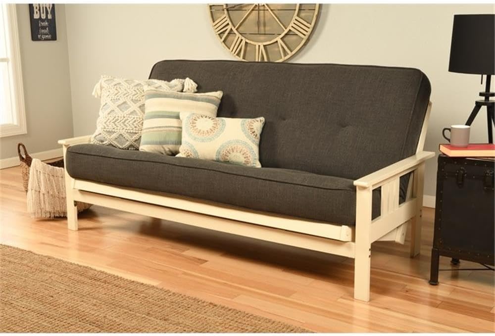 Pemberly Row 8' Full Size Spring Futon Mattress Replacement, Linen Sleeper Sofa Bed Mattress, Charcoal Gray-Frame Not Included